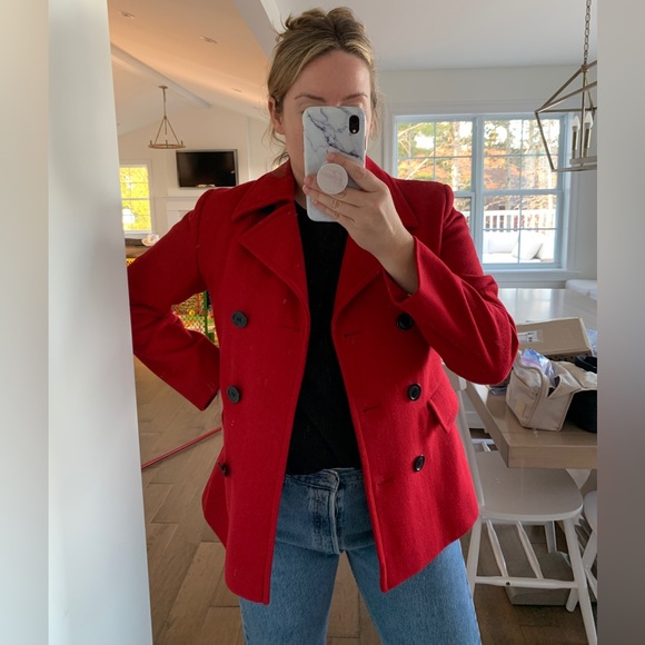 Red wool peacoat coat - fall 2023 pop of red trend! - Picture 5 of 10